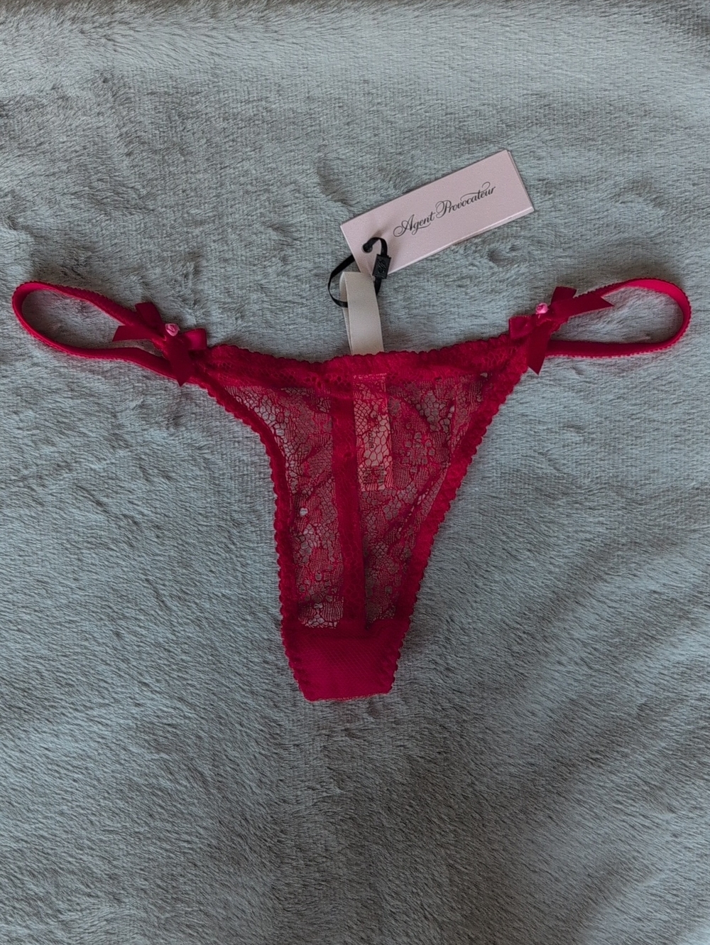 Agent Provocateur Red Lace Thong with Side Bow Details